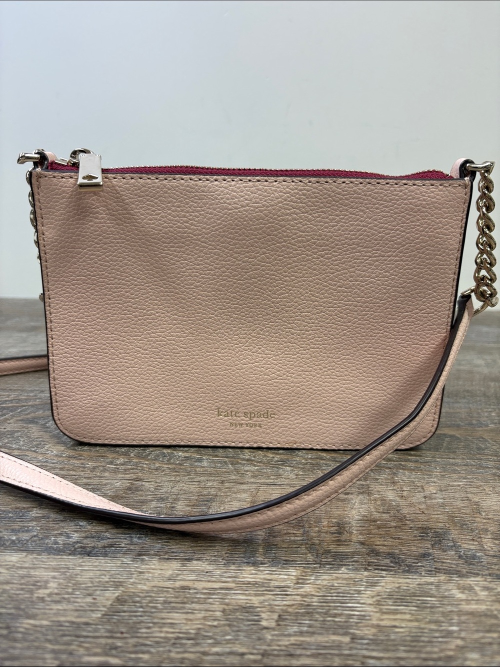 Kate Spade New York Pink Pebbled Leather Chain Crossbody Shoulder Bag
